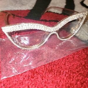 Cat Eye Clear Lens Glasses-Rhinestones